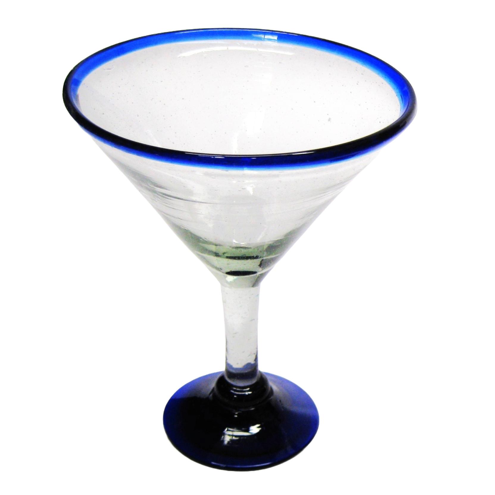 Cobalt Blue Rim 10 oz Martini Glasses (set of 6) - Mexican handcrafted product