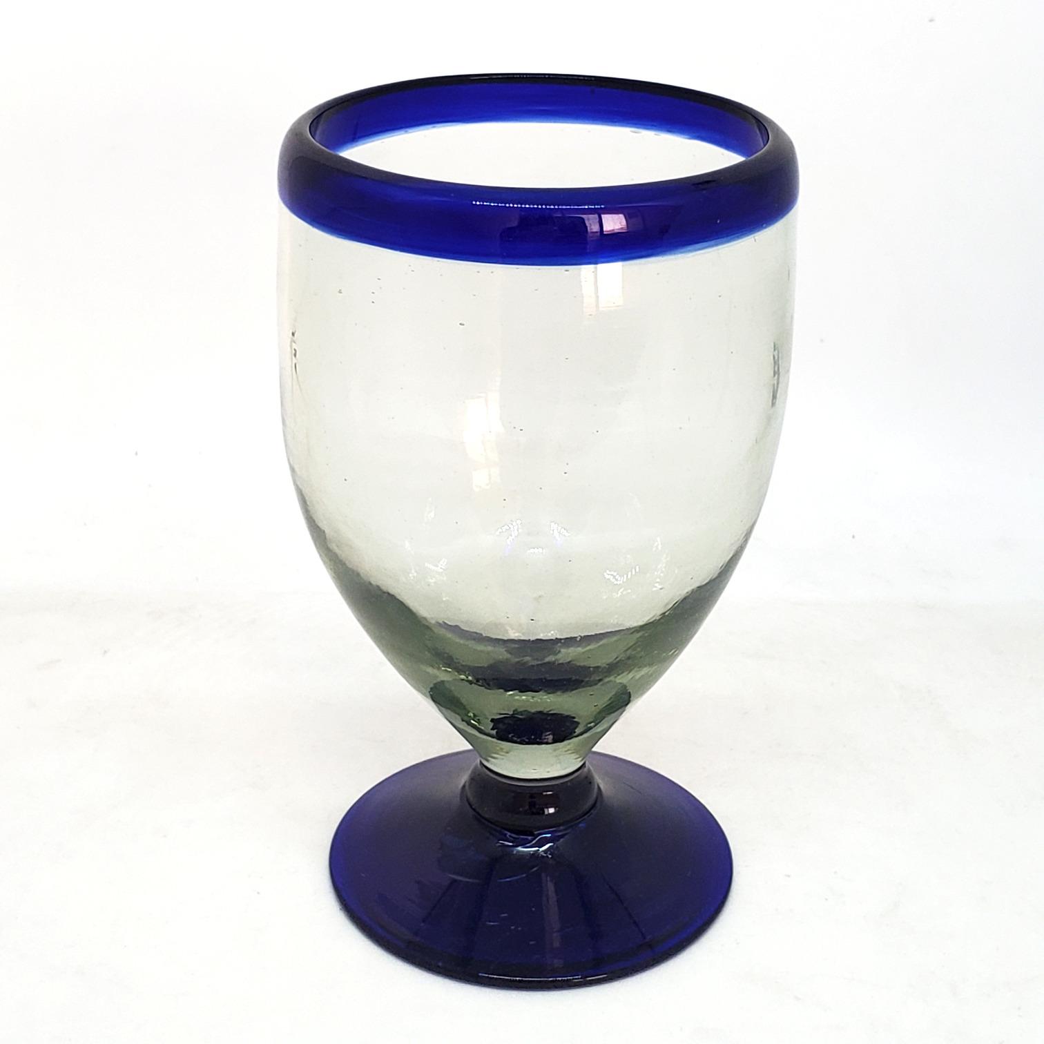 Cobalt Blue Rim 12 oz Short Stem Wine Glasses (set of 6) - Mexican handcrafted product