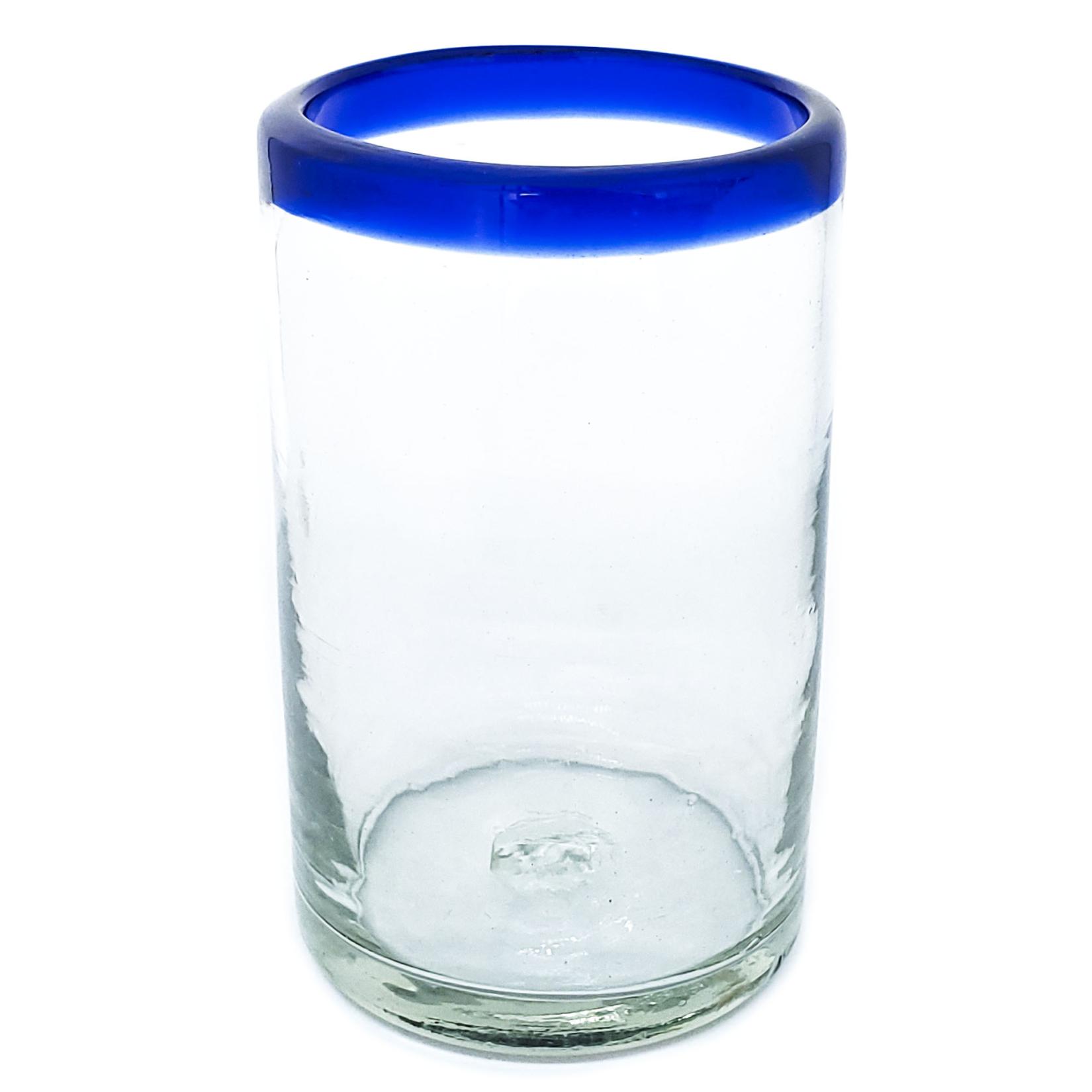 Cobalt Blue Rim 14 oz Drinking Glasses (set of 6) - Mexican handcrafted product