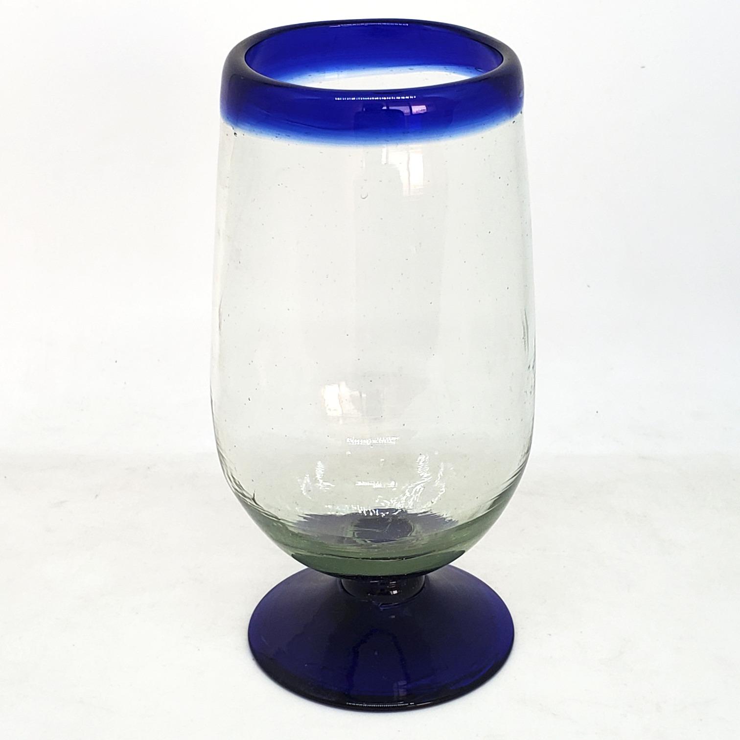 Cobalt Blue Rim 17 oz Tall Water Goblets (set of 6) - Mexican handcrafted product